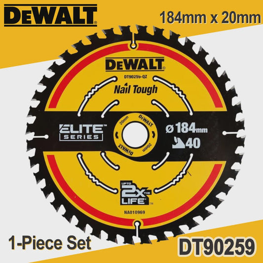 DeWalt DT90259-QZ Houtzaagblad 184mm x 20mm, 40T - Robuust Cirkelzaagblad voor Constructie