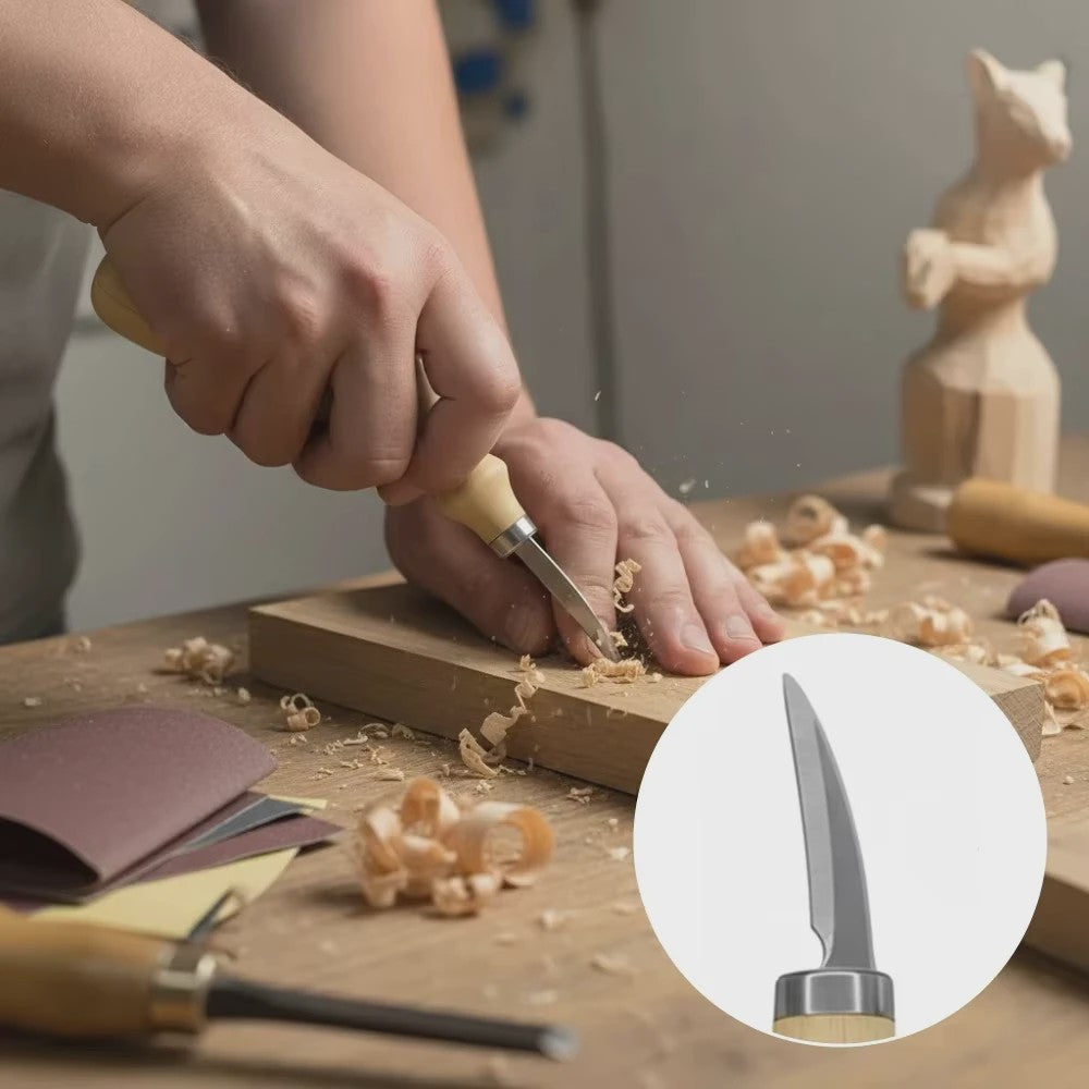 5-delige Houtsnijset met Beukenhouten Handvat - Scherpe Gereedschappen voor Kunst & Ambacht