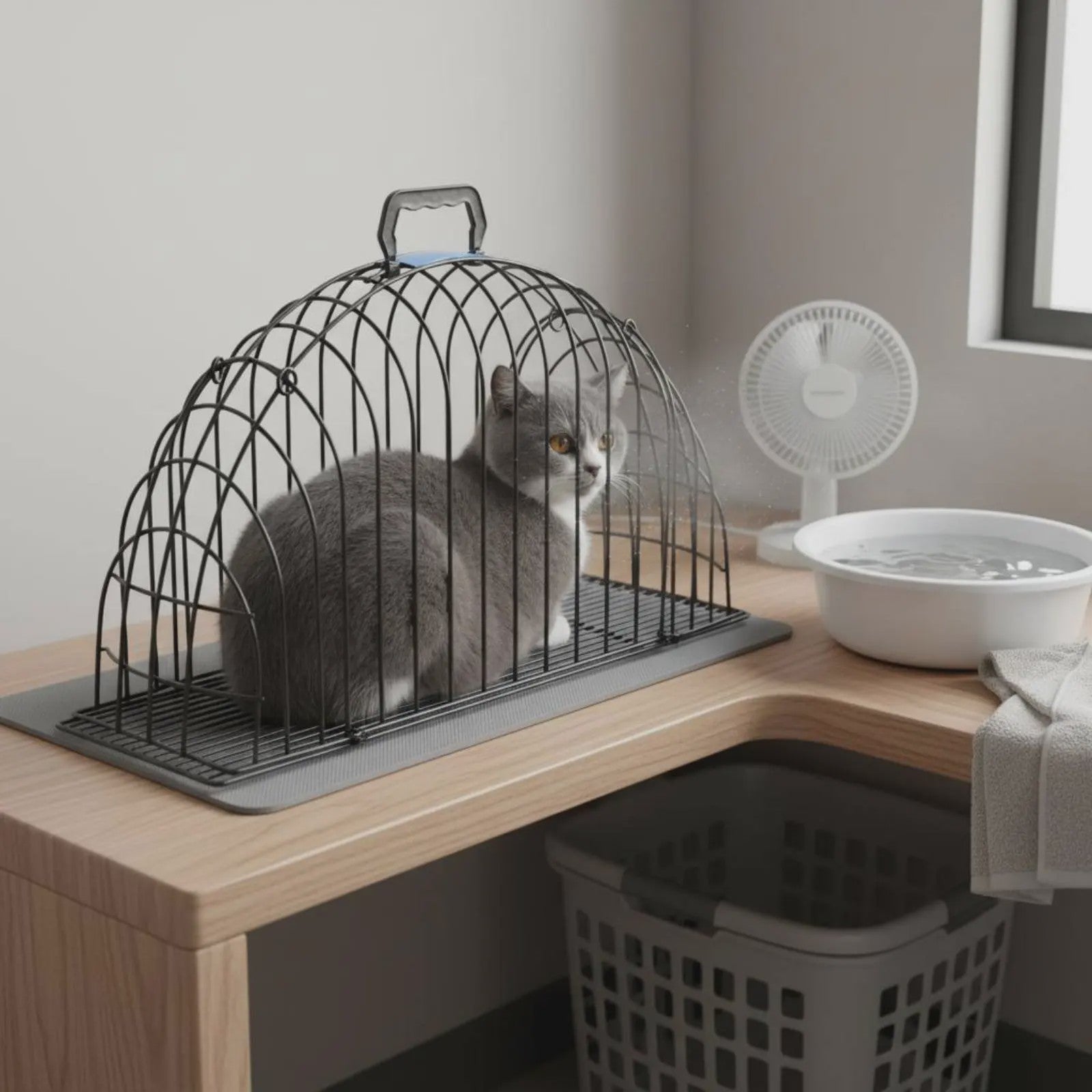 Semi-ronde Kattenwas Kooi - Anti-krab & Anti-worsteling - Ideaal voor Trimmen & Drogen