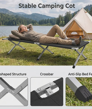 Lichtgewicht Campingbed Opvouwbaar met Stalen Frame en Opbergzak - Draagbaar & Duurzaam