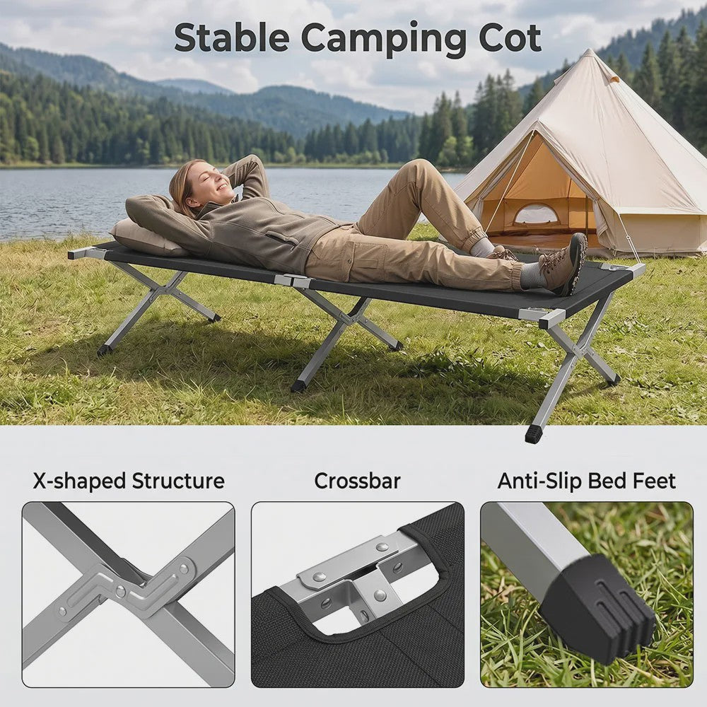 Lichtgewicht Campingbed Opvouwbaar met Stalen Frame en Opbergzak - Draagbaar & Duurzaam