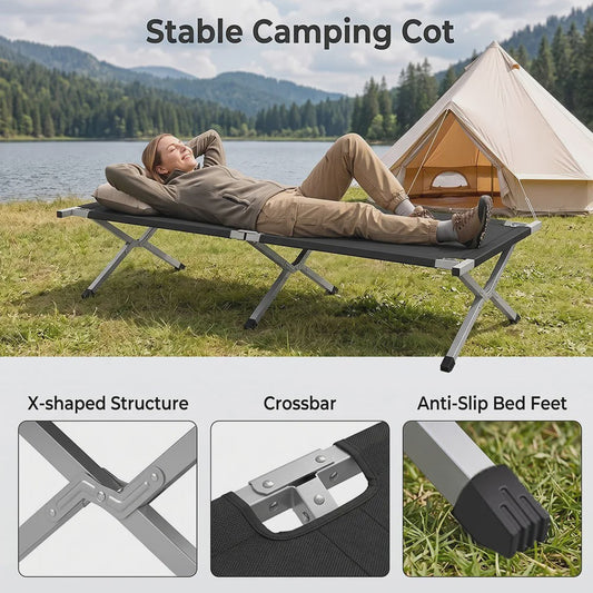 Lichtgewicht Campingbed Opvouwbaar met Stalen Frame en Opbergzak - Draagbaar & Duurzaam