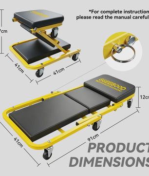 2-in-1 Werkplaatskruk & Monitortafel: Opvouwbare Autoreparatie Stoel met 360° Zwenkwielen