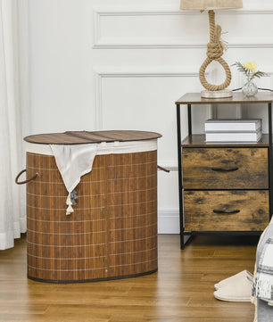 Homcom Bamboe Wasbox met Deksel en 2 Compartimenten - 100L