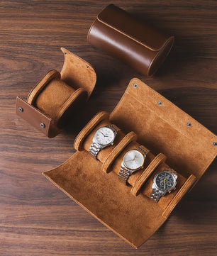 Luxe Leren Horlogerolle – Opvouwbare Opbergdoos voor 1, 2 of 3 Horloges