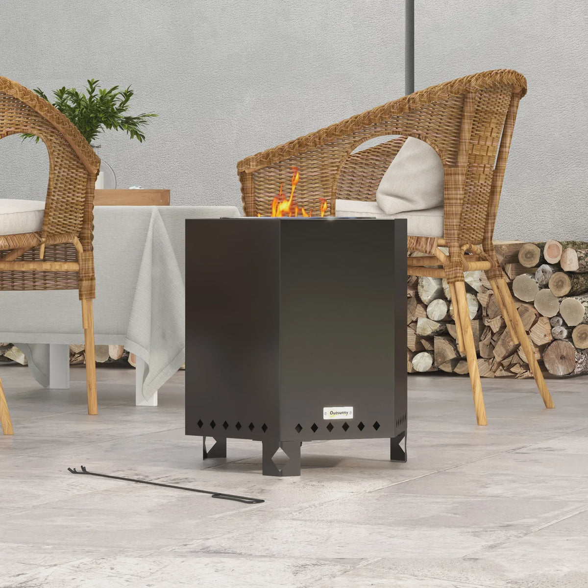 Outsunny Rookloze Terras Vuurschaal met Schep - Compact en Stijlvol voor Buiten