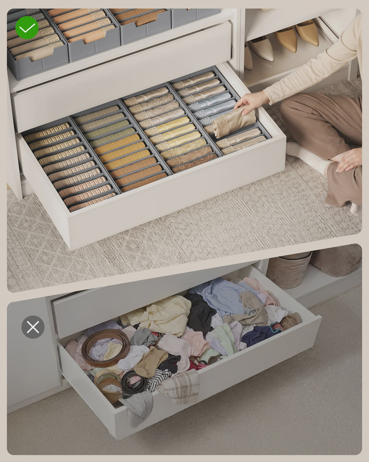 Songmics 4-delige Opvouwbare Lade-Organizers Set - Ideaal voor Kleding en Accessoires