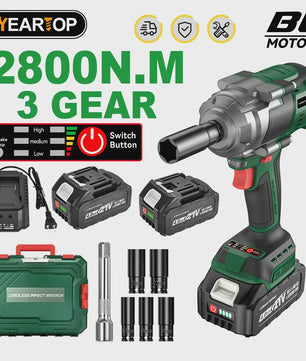 YEARTOP 2800 Nm Brushless Elektrische Slagschroevendraaier - Krachtig Gereedschap voor Makita 18V Batterijen