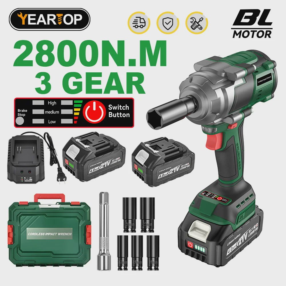 YEARTOP 2800 Nm Brushless Elektrische Slagschroevendraaier - Krachtig Gereedschap voor Makita 18V Batterijen
