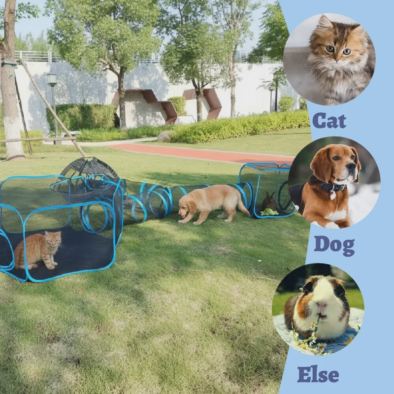 4-in-1 Draagbare Mesh Kattenren met Tunnel - Indoor/Outdoor Speelhuis voor Katten en Kleine Dieren