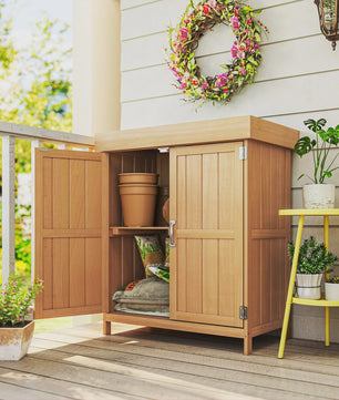 Outsunny Houten Tuinkast op Poten met Dubbele Deuren en Schuin Dak - 74x43x88 cm