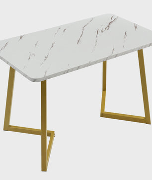 Eetkamertafel 117x68cm Rechthoekig met Goudkleurig Metalen Frame - Marmerlook