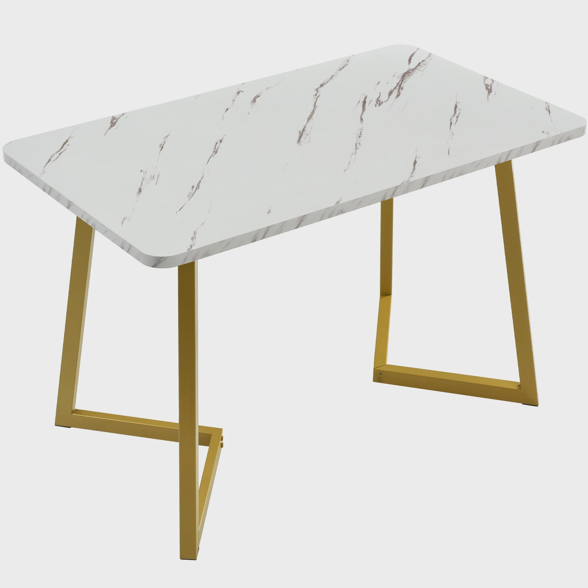 Eetkamertafel 117x68cm Rechthoekig met Goudkleurig Metalen Frame - Marmerlook