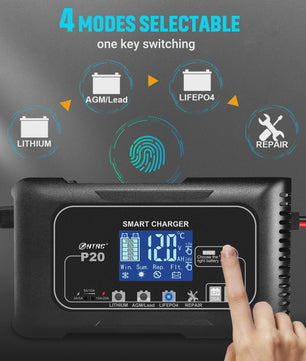 HTRC Slimme Acculader 12V/24V - Automatisch Laden & Reparatie voor Auto, Motor, LiFePO4, AGM