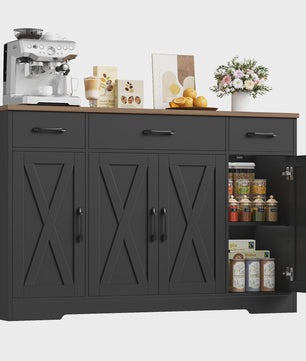 Stijlvol Dressoir 140cm met 4 Barn Doors en 3 Lades - Opbergkast voor Woonkamer of Keuken