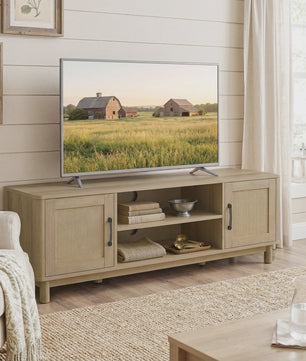Stijlvol TV Meubel 135cm met Rotan Deuren & Open Vakken - Oak Look - Tot 65 Inch