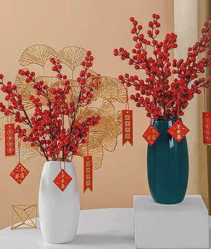 Decoratieve Takken met Rode Bessen en Gouden Bladeren - Chinees Nieuwjaar & Lente Decoratie