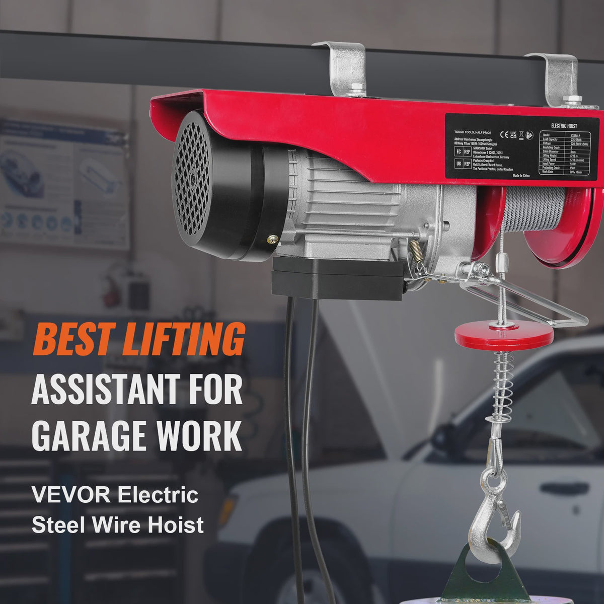 Elektrische Takel 250kg - 550lbs Takel met 4.2m Afstandsbediening voor Garage & Werkplaats
