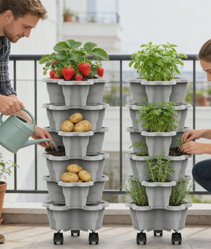 Stapelbare Verticale Bloementoren met Wieltjes - 5 Lagen Aardbeienplanter