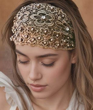 Elegante Bloemen Haarband met Parels en Kant - Stijlvolle Hoofdband voor Dames