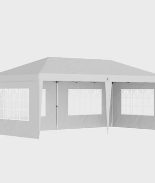 Outsunny Partytent 6x3m Pop-Up Gazebo met 4 Afneembare Zijwanden en Ramen, Waterdicht, UV-beschermend, Wit