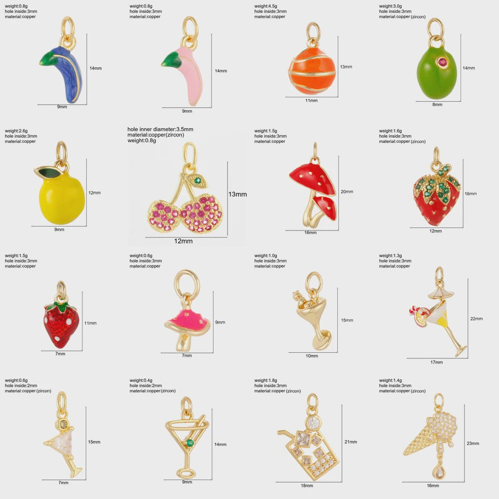 Gouden Bedeltjes Fruit & Drankjes met Zirkonia - Sieraden Maken
