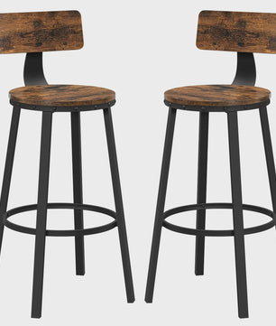 Set van 2 VASAGLE Industriële Barkrukken met Metalen Frame en Houten Zitting, Zithoogte 73 cm