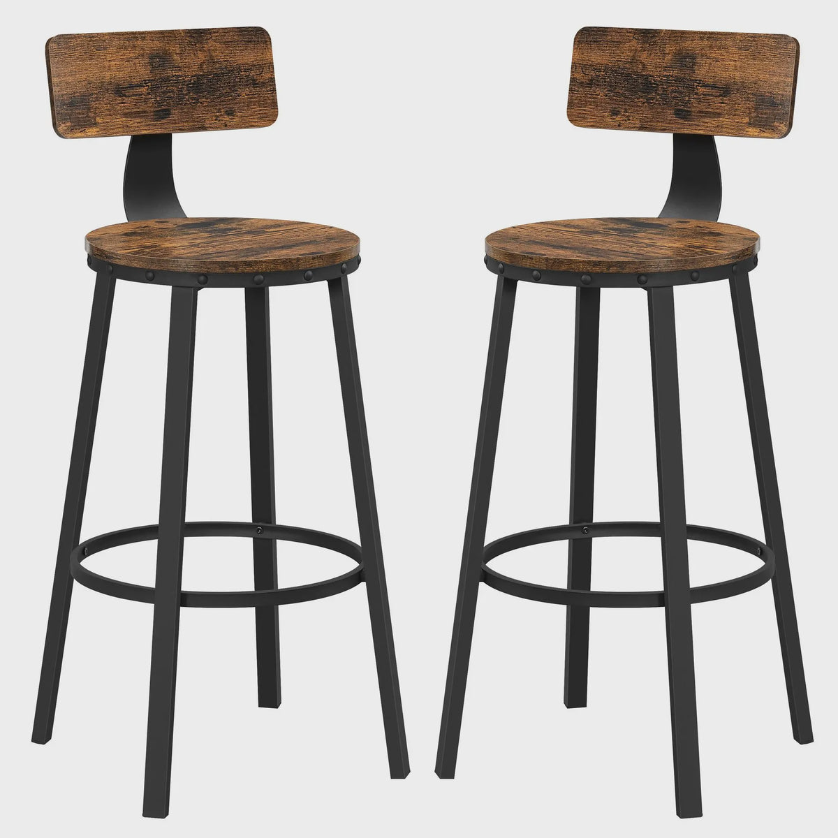Set van 2 VASAGLE Industriële Barkrukken met Metalen Frame en Houten Zitting, Zithoogte 73 cm