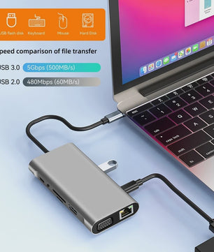 11-in-1 USB-C Hub Docking Station met 4K HDMI, PD, RJ45 & Kaartlezers