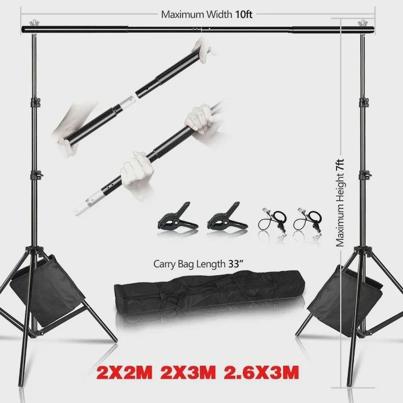 Professionele Achtergrond Stand Set (2x2M, 2x3M, 2.6x3M) - Draagbaar & Duurzaam