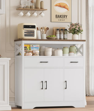 Stijlvol Wit Sideboard met 2 Lades en 3 Deuren - Buffetkast voor Woon- en Eetkamer