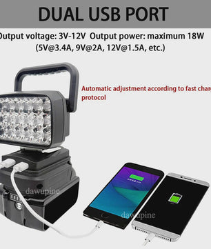 Draagbare 18W LED Werkspot met USB Powerbank voor Makita 18V Batterijen