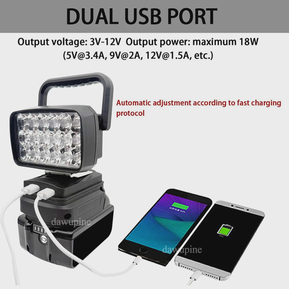 Draagbare 18W LED Werkspot met USB Powerbank voor Makita 18V Batterijen