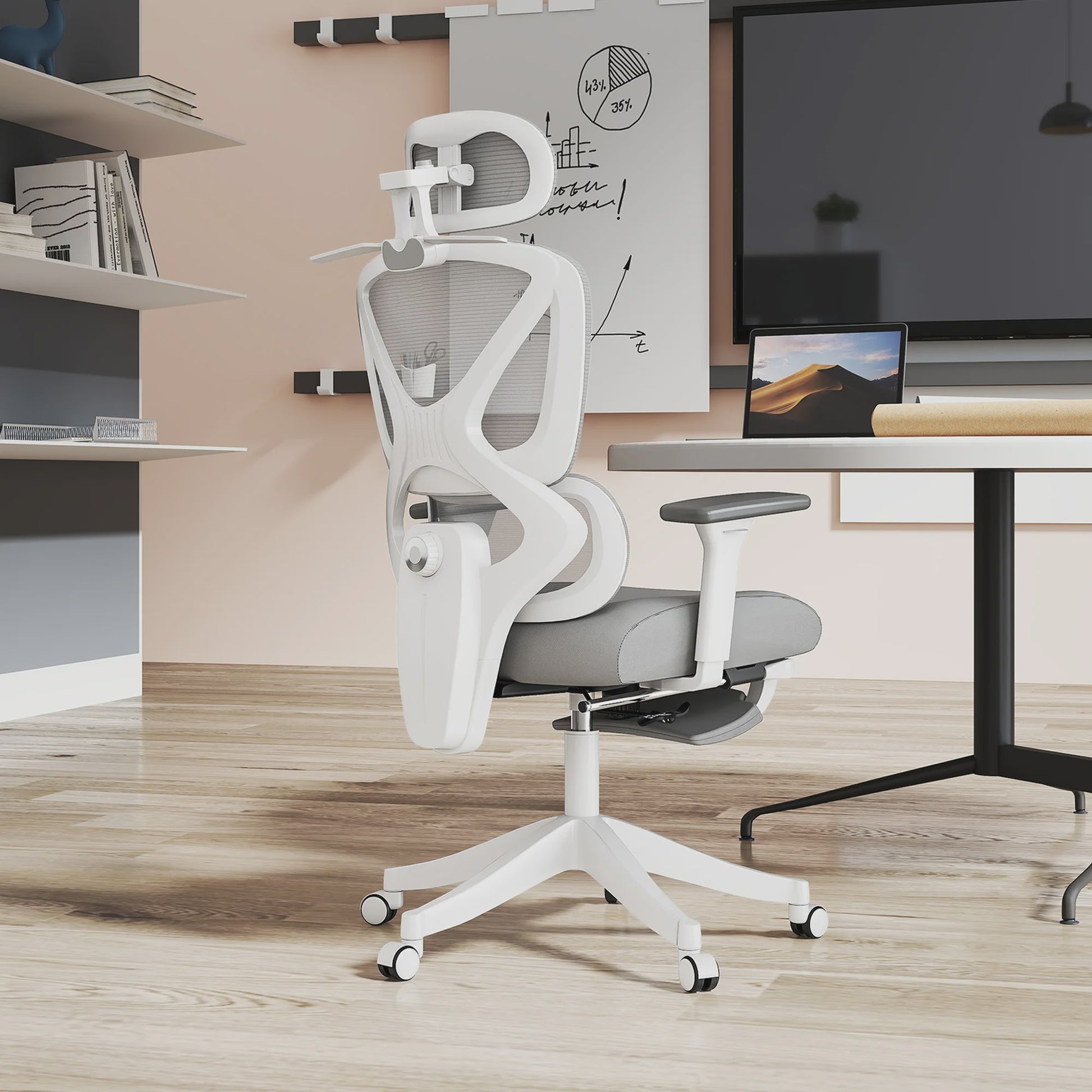 Ergonomische Bureaustoel met Hoofdsteun, Verstelbaar en Kantelbaar - Zwart