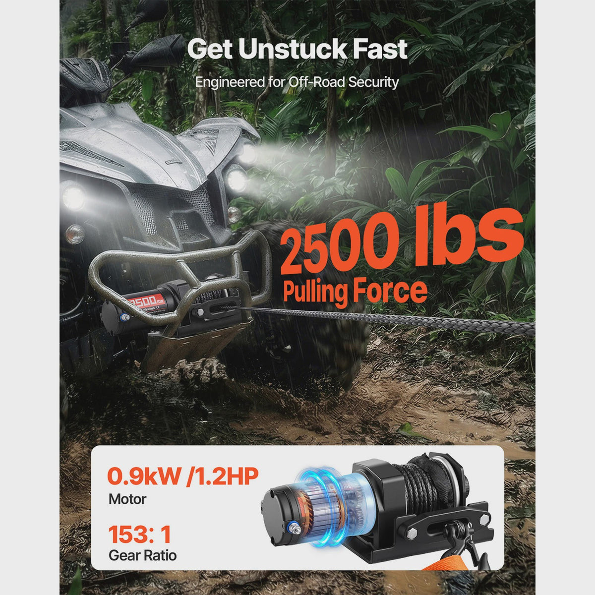 Elektrische ATV/UTV Lier 2500/3500 LBS met Synthetisch Touw - Krachtig en Betrouwbaar