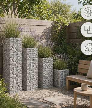 Gabion Verhoogde Plantenbak Set 4 Stuks - 30x30 cm, 50-200 cm Hoog - Tuin & Terras
