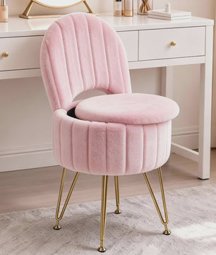 Luxe Fauteuil met Opbergruimte en Pluche Bekleding - Kaptafel Stoel