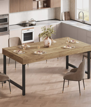 Industriële Eettafel voor 4-6 Personen - 140 cm Houtlook met Zwart Metaal