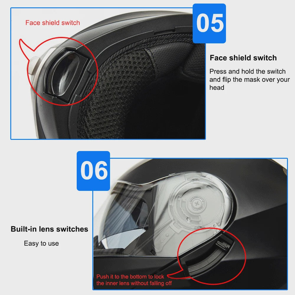 Modulaire Flip-Up Motorhelm - DOT Gecertificeerd, Dubbel Vizier, All-Season