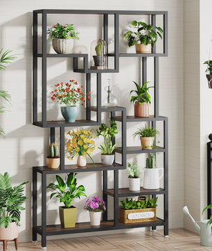 Industriële Boekenkast 7-Laags - 180cm Hoge Etagere met Metalen Frame & Rustiek Bruine Houten Planken