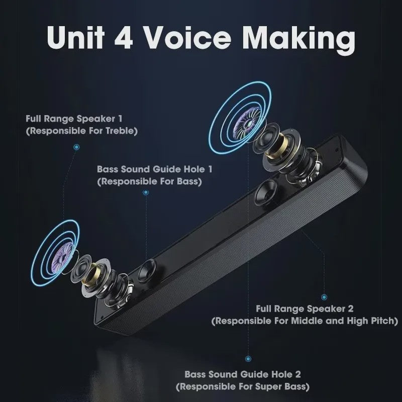 Draadloze Bluetooth Soundbar Speaker voor PC, TV en Laptop - 4D Stereo Geluid
