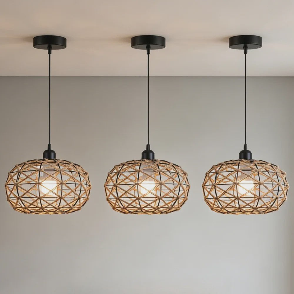 Industriële Rotan Hanglamp 30cm - Vintage Sfeer voor Woonkamer, Eetkamer & Bar