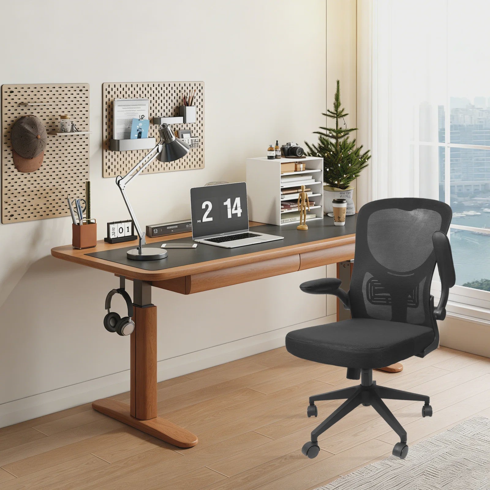Ergonomische Bureaustoel met Mesh Rugleuning, Opklapbare Armleuningen en Lendensteun - Verstelbaar en Comfortabel