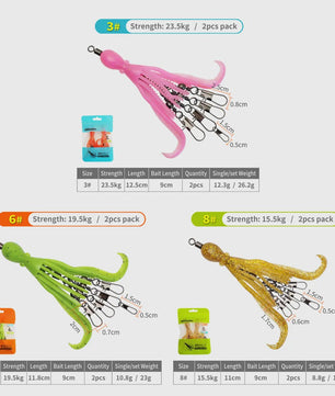Set van 2 Siliconen Octopus Vishaas Connectoren met Swivels en Haken