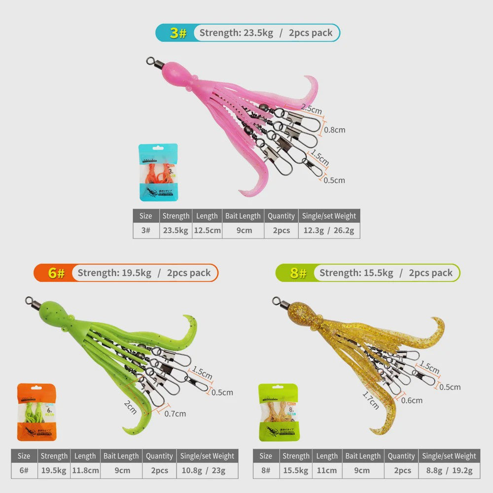 Set van 2 Siliconen Octopus Vishaas Connectoren met Swivels en Haken