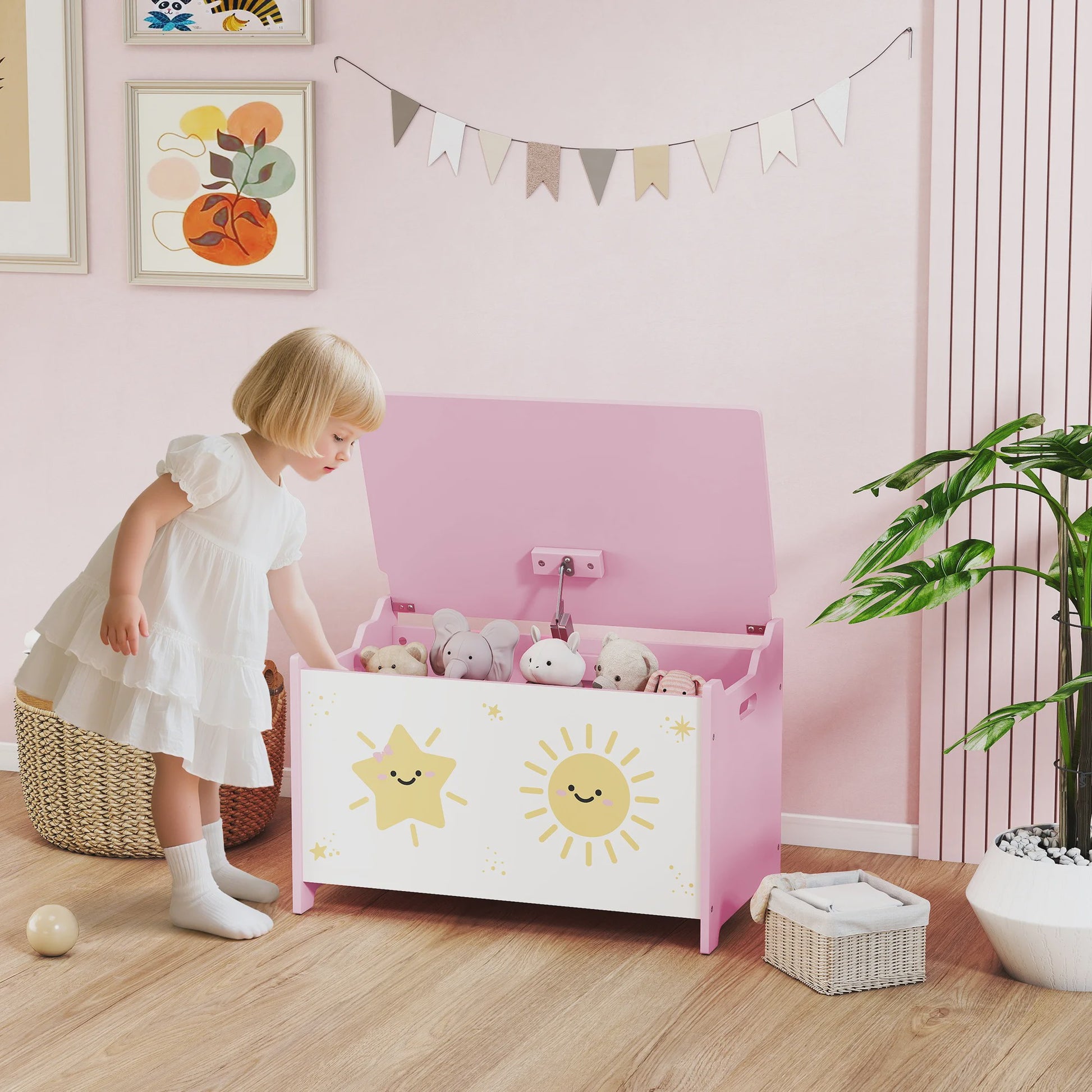 Roze Speelgoedkist met Deksel en Veiligheidsscharnieren - Ruim en Decoratief