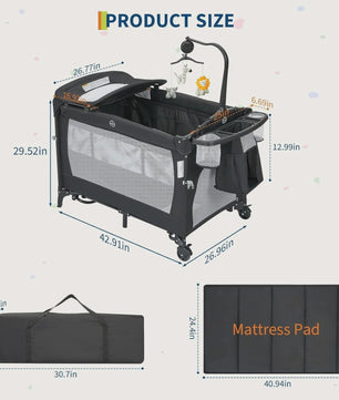 4-in-1 Babybed, Reiswieg, Speelbox & Campingbed met Aankleedkussen