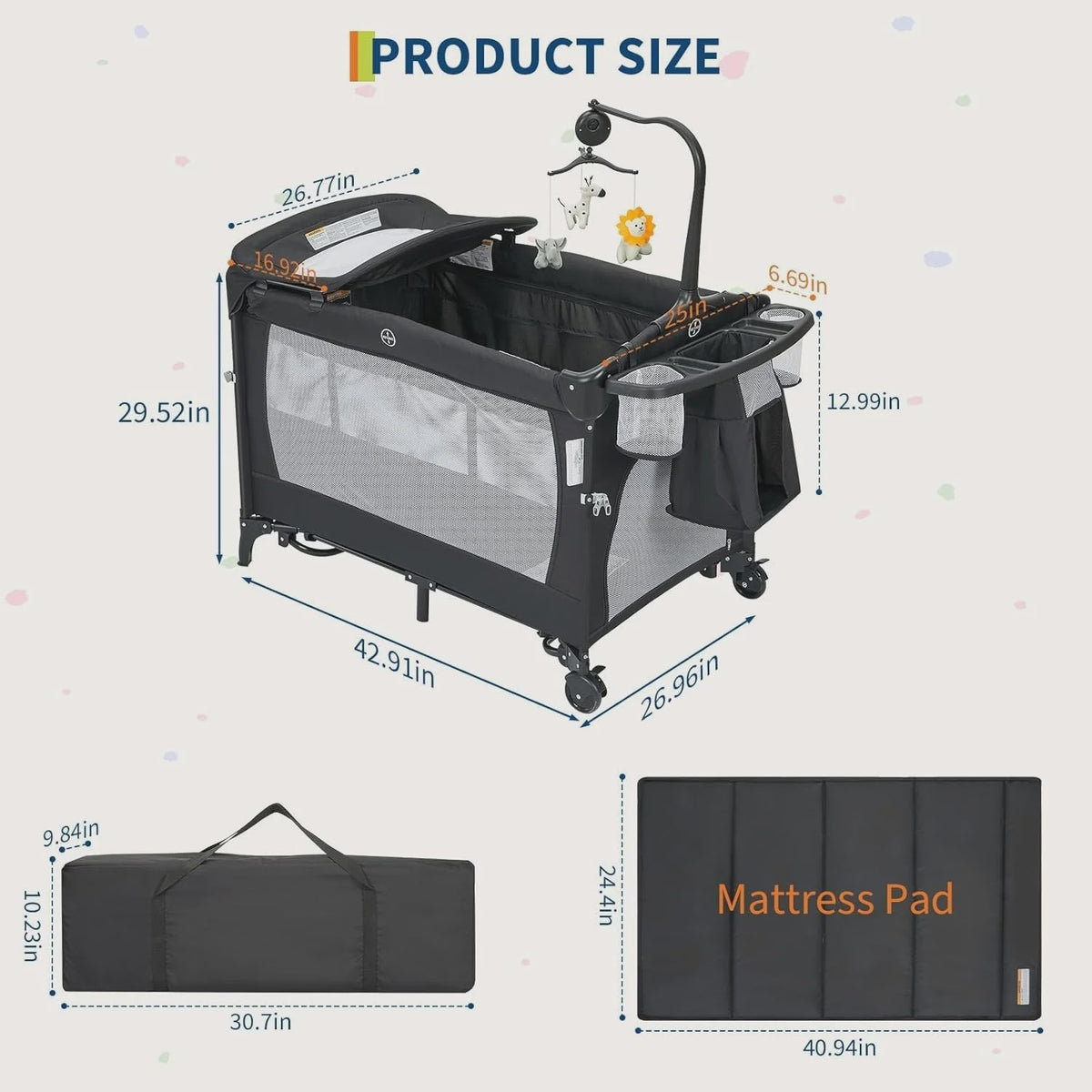 4-in-1 Babybed, Reiswieg, Speelbox & Campingbed met Aankleedkussen
