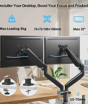 Dubbele Monitor Arm Bureauhouder - Verstelbaar voor 2x 32 inch Schermen, 10kg per Arm, VESA 100x100mm