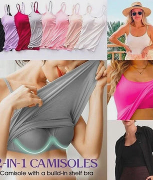 Dames Top met Ingebouwde Beha - Comfortabele Camisole Tanktop met Verstelbare Bandjes
